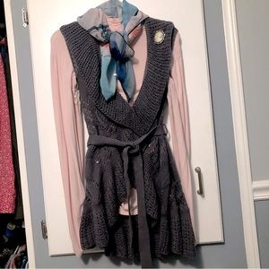 Grey Ruffled Bohemian Crochet Sweater Vest